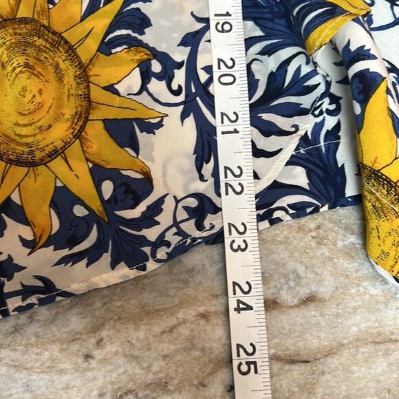 Andrew America Mini Skirt Size 14 Floral 100% silk blue & yellow sunflower - Picture 8 of 9